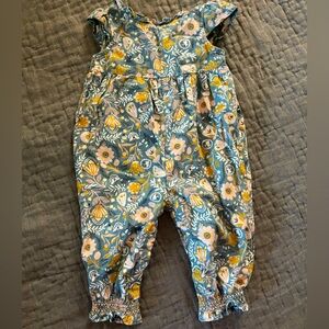Emma’s Garden 3-6 month blue yellow floral smocked leg ruffle cap sleeve romper